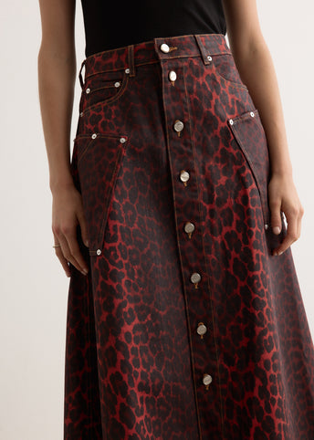 Foil Denim Midi Skirt