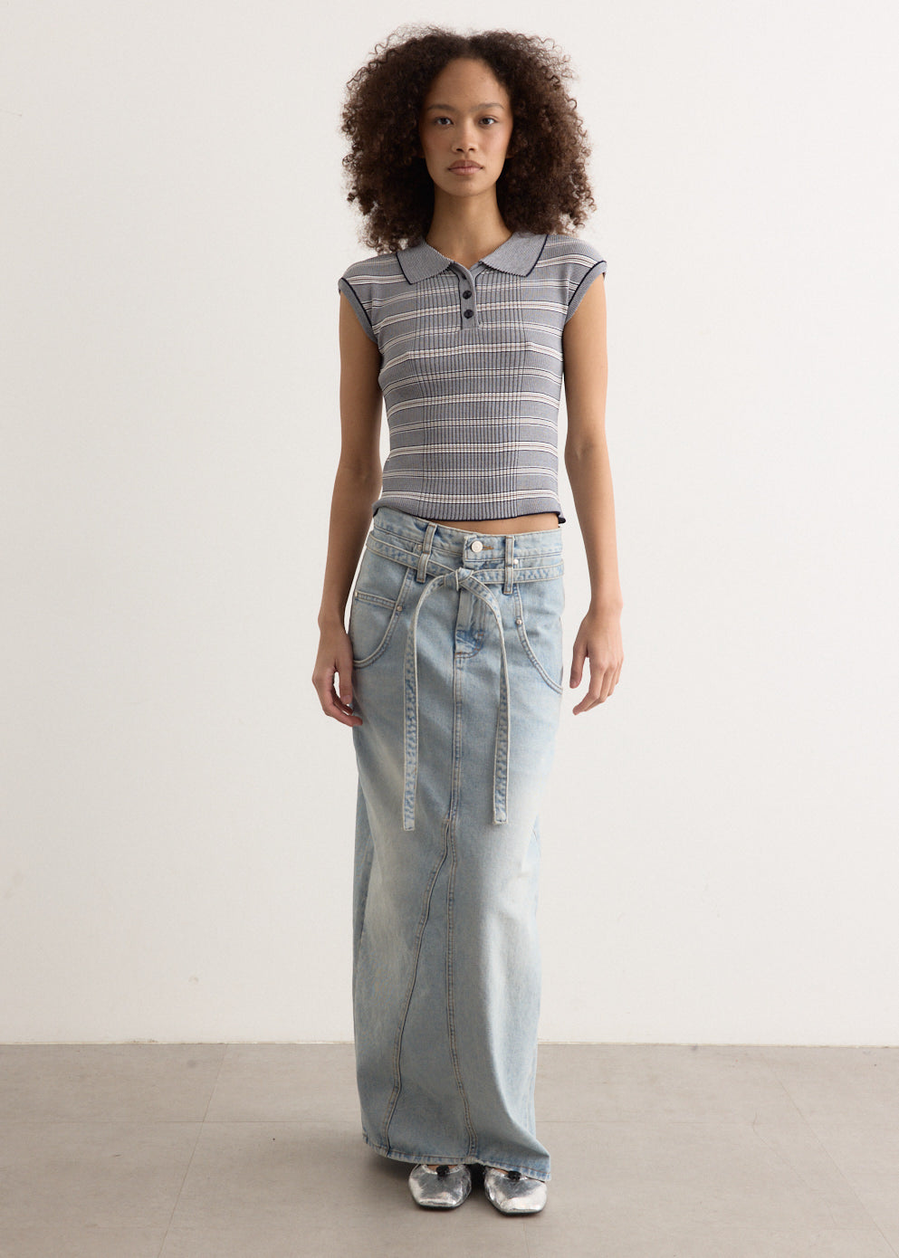 Belted High Waist Denim Skirt