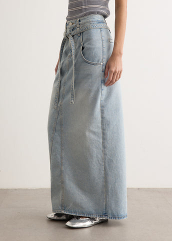 Belted High Waist Denim Skirt