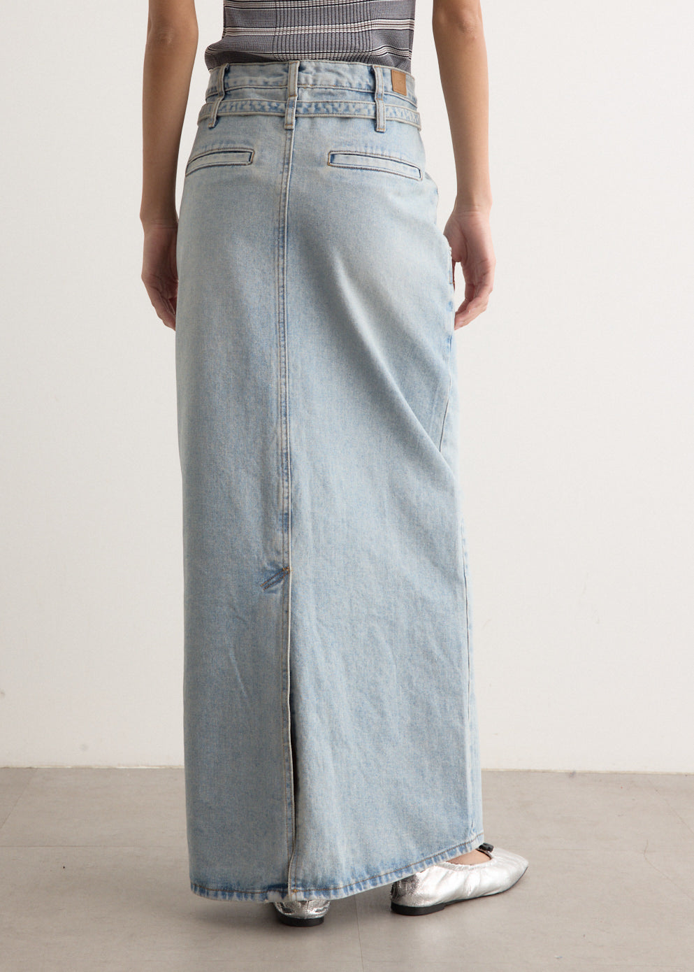 Belted High Waist Denim Skirt